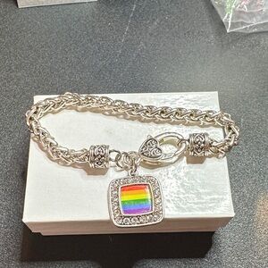 Silver Bracelet with Rainbow Charm